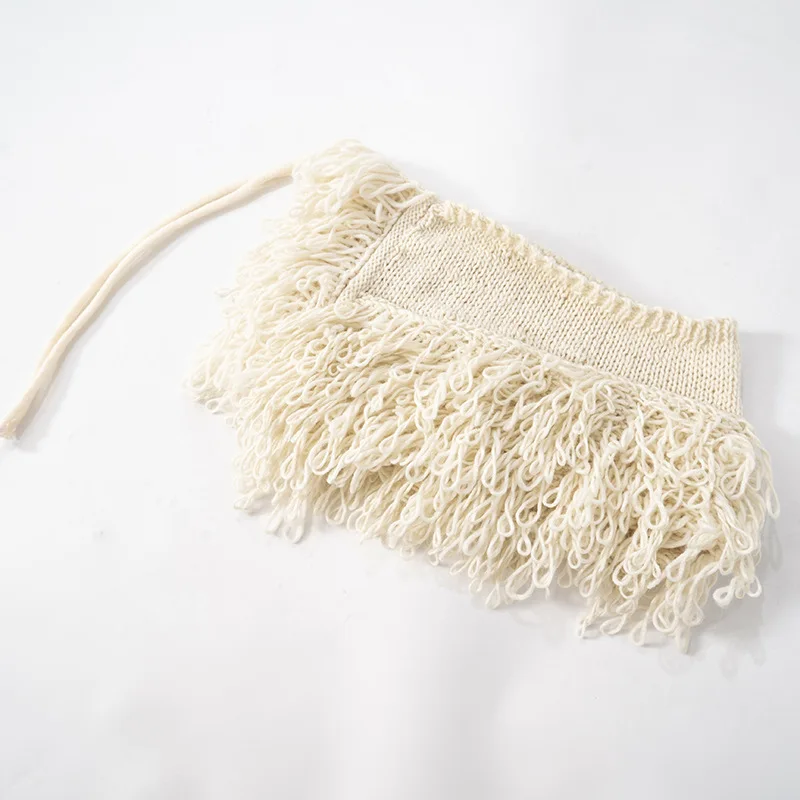 Casual Unique Fall Winter Spring Hollow Out Women Tassel Tie Up Knit Sweater Mini Split Skirt Matching 2 Two Piece Skirt Set