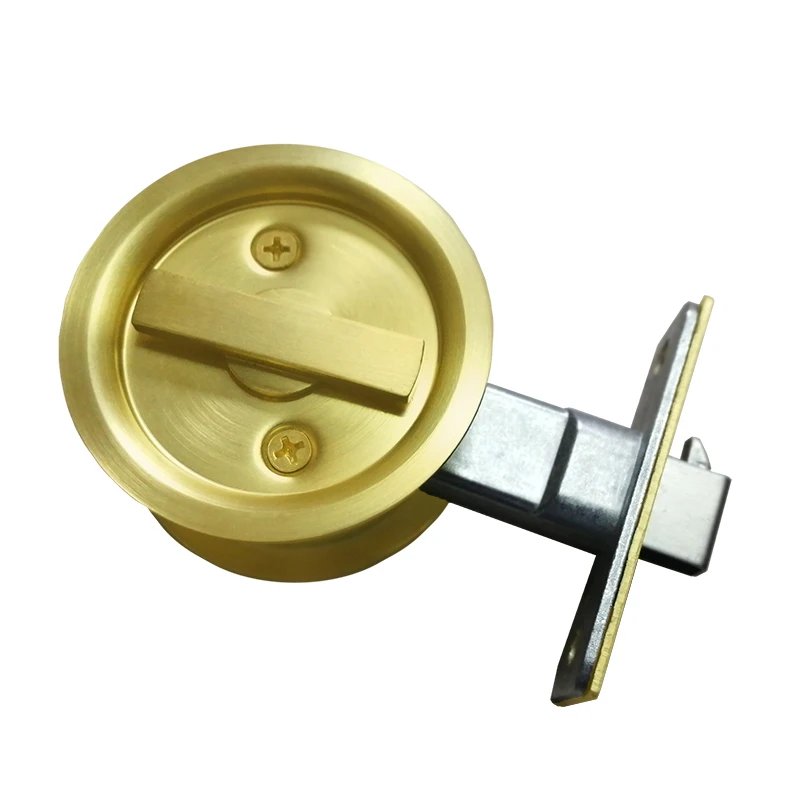 Satin brass single hook sliding door stainless steel round pocket lock