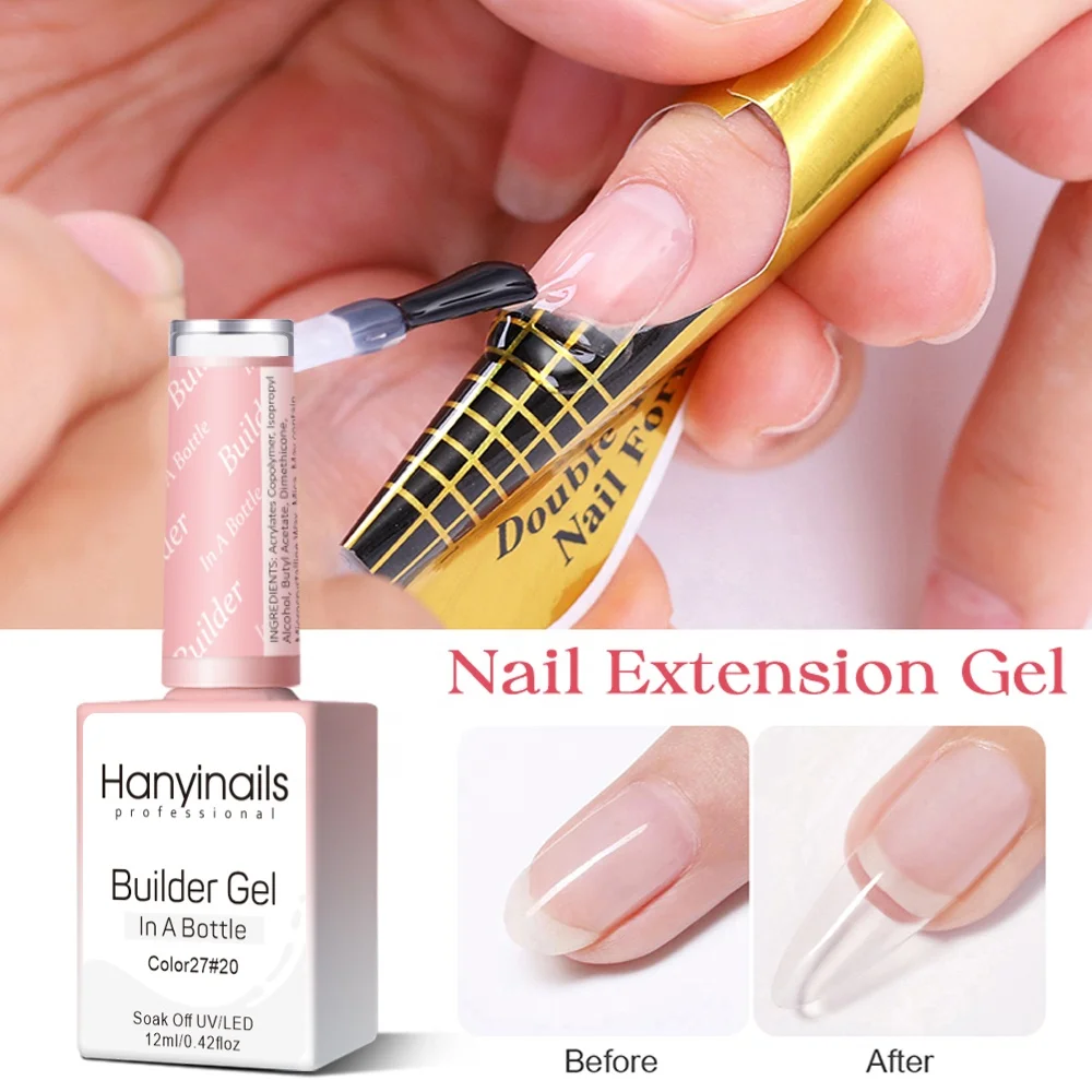 Hanyinails factory OEM Gel Nail Extension Soft White Clear Pink Nude Tan brush on Builder in the bottle Construction Gel