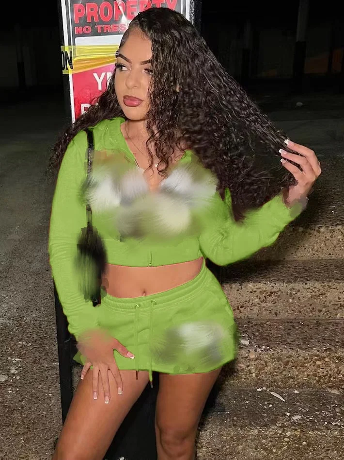 Bomblook C402ST05 Sports Sweatsuit Casual Street Hooded Top With Mini Skirt Women Sweatshirt Brand Print 2 Piece Set