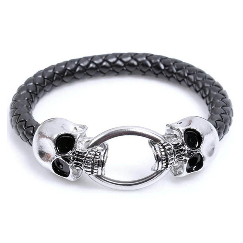 Exaggerated Personality Punk Skull Woven Leather Bracelet For Men