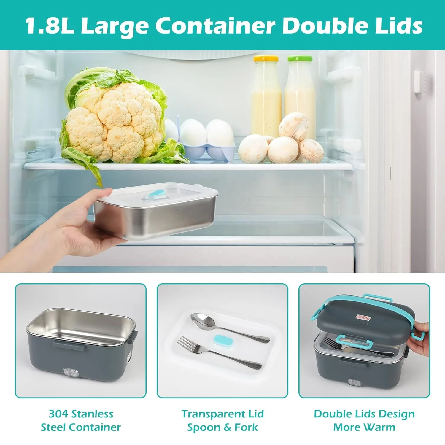 Multi-purpose 304 stainless steel food heater portable electric lunch box food warmer for travel home office car