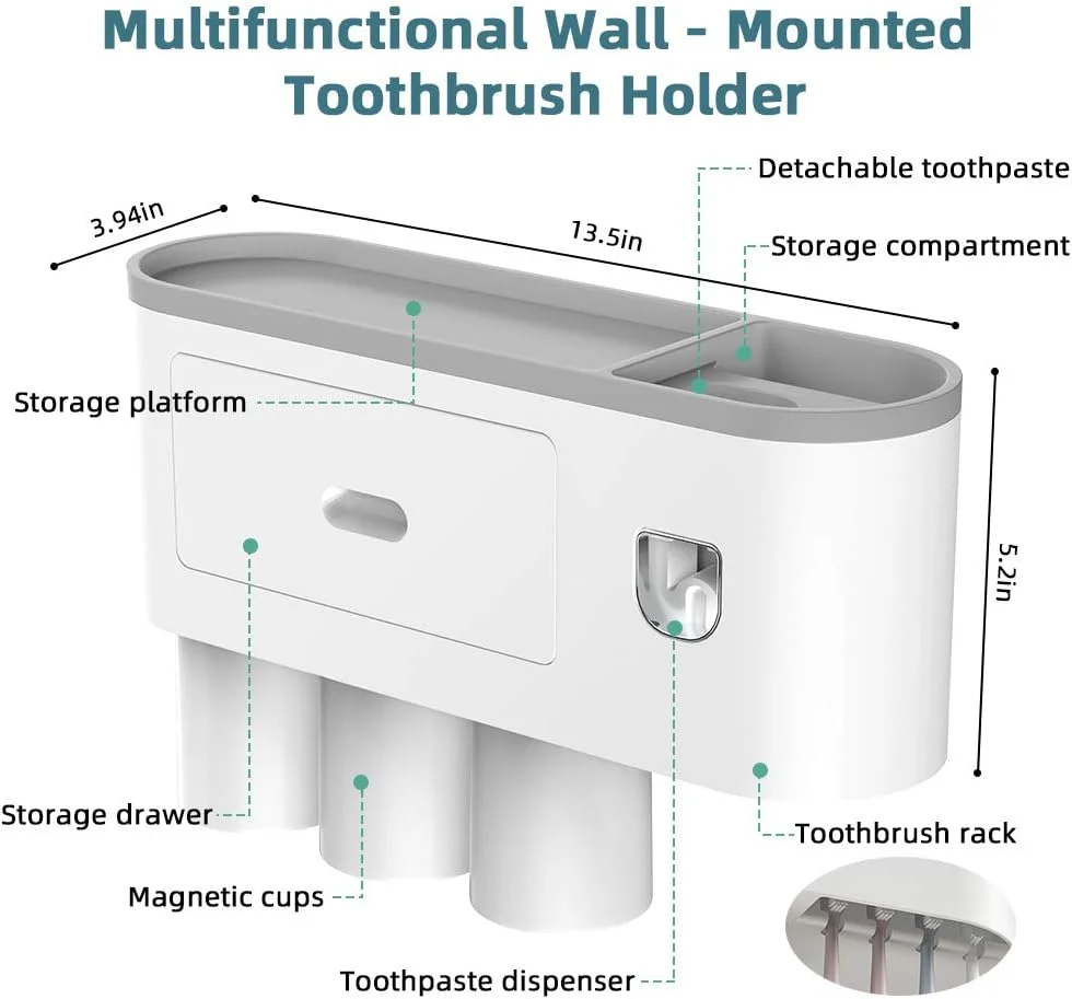 Mount Wall Toothpaste Dispenser And Brush Holder Family Electric Toothpaste Holder Squeeze Toothpaste Holder