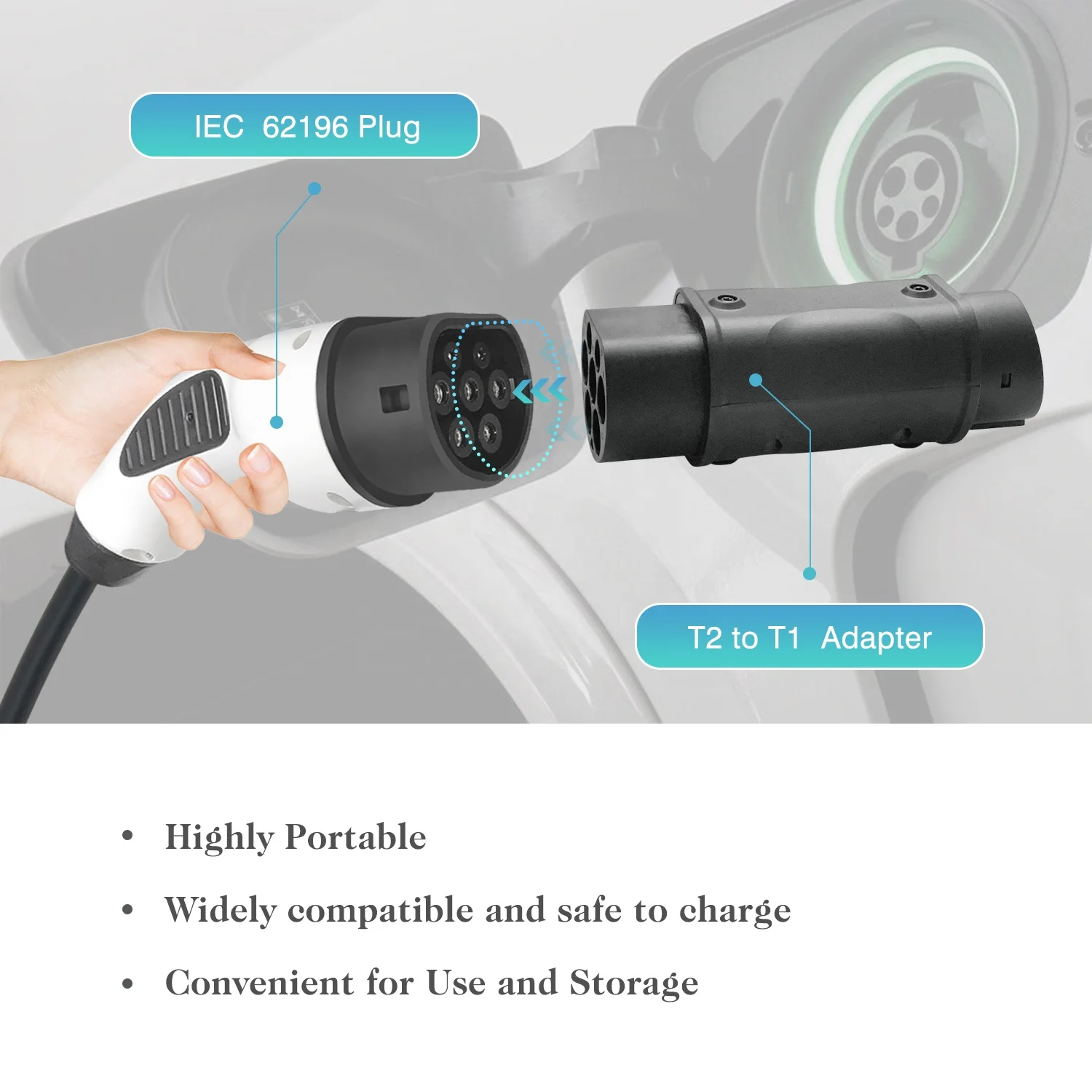EV Charging Adapter 32A Type 2 to Type1 ev adapter between charging pile and electric vehicle for European market ev connector