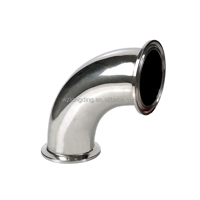 SS304 316L Food grade clamped elbow pipe connector Sanitary stainless steel 90 degree tri clamp elbow