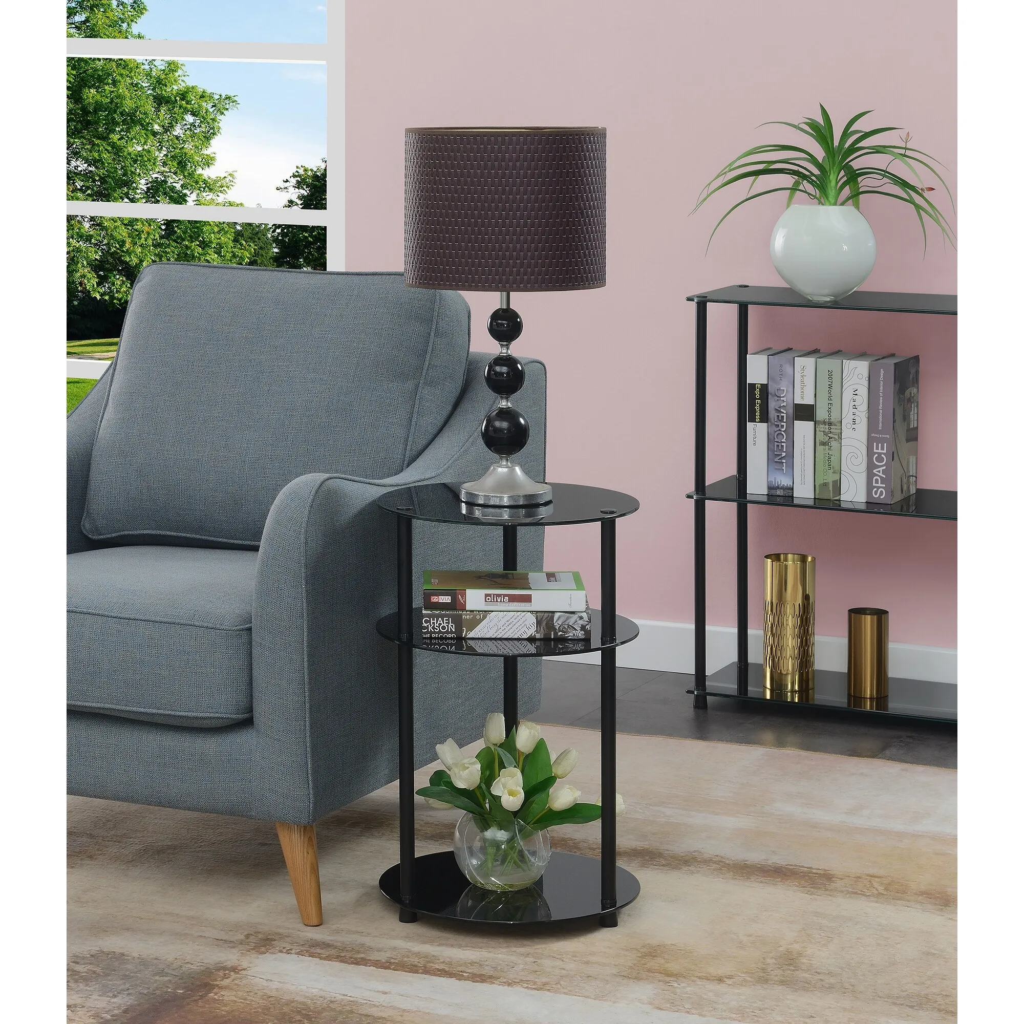 Modern saving three-layer glass small side table tea table sofa bedroom head of bed