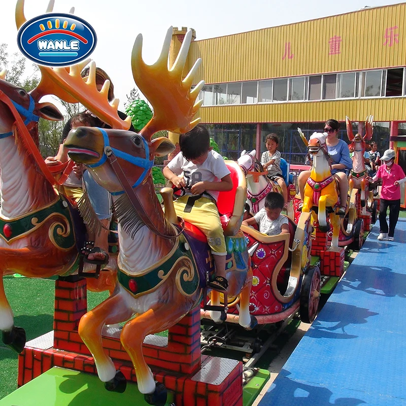 Amusement Park Kids Ride Horse Train Electric Rail Train Colorful Carousel Horse Style Outdoor Kid Train