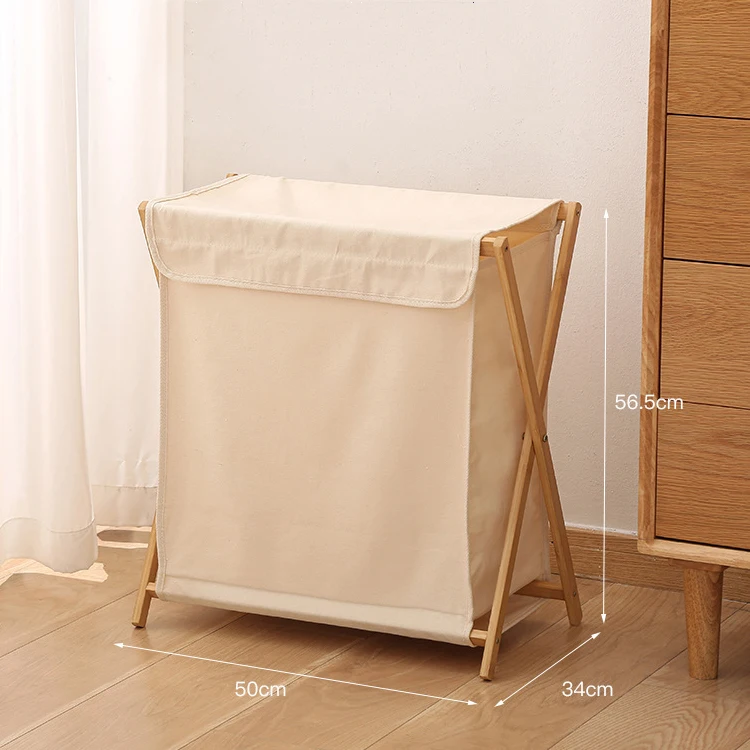 Bamboo Collapsible X-Frame Hamper Laundry Baskets With Lid
