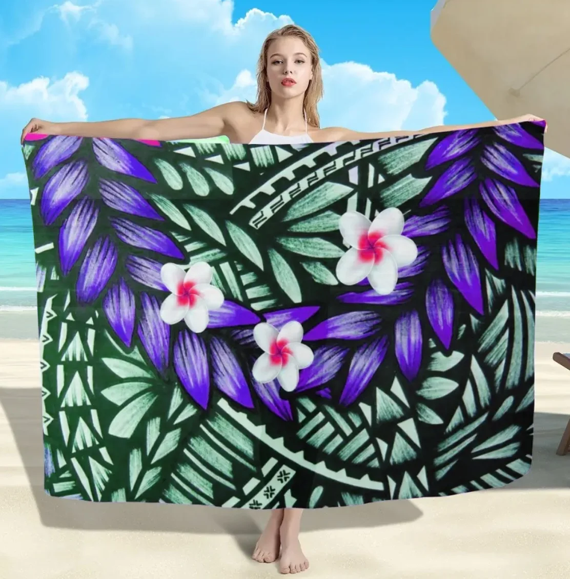 Thai Soft Women Swimsuit Cover Up Hawaiian Beach Wear Custom Pareo Sarong Lavalava Floral Wholesale For Women rayon sarong