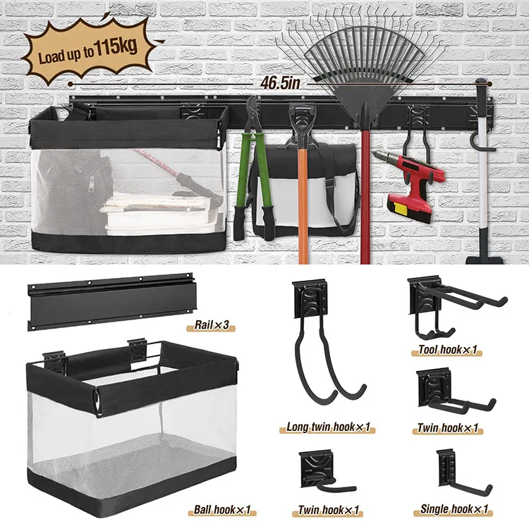JH-Mech Professional Good Quality Garage Hooks Hangers Gardening tools Storage Basket Multipurpose Garden Tool Storage Rack