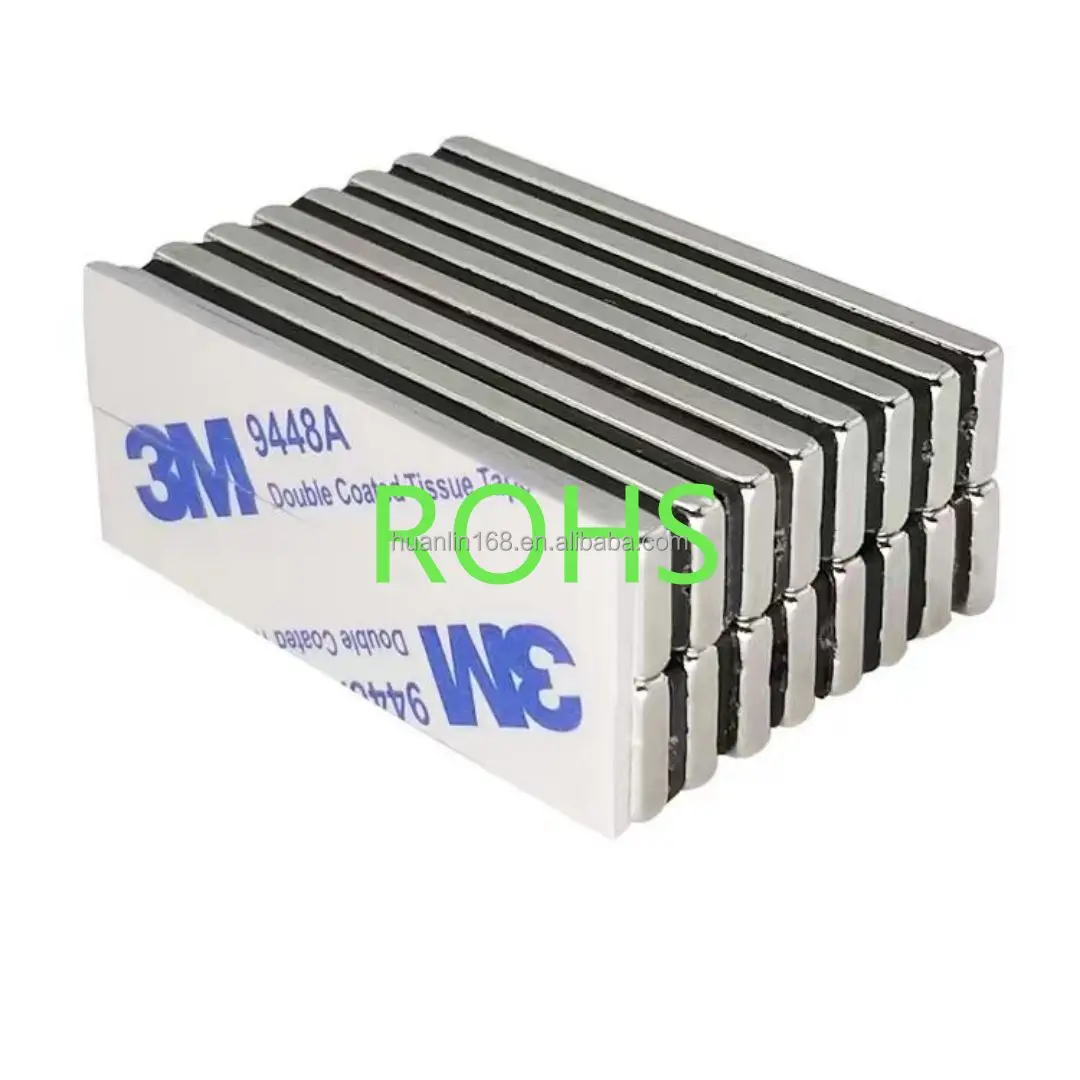 Ndfeb Super Strong N35 Rare Earth Neodymium Magnet Double-Sided Adhesive Block Rectangular 50X10X5 Materials Adhesive Magnet N52