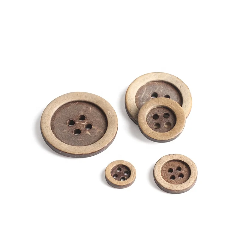 Eco-friendly 4 Holes Brim Natural Coconut Shell Sewing Button For Shirt