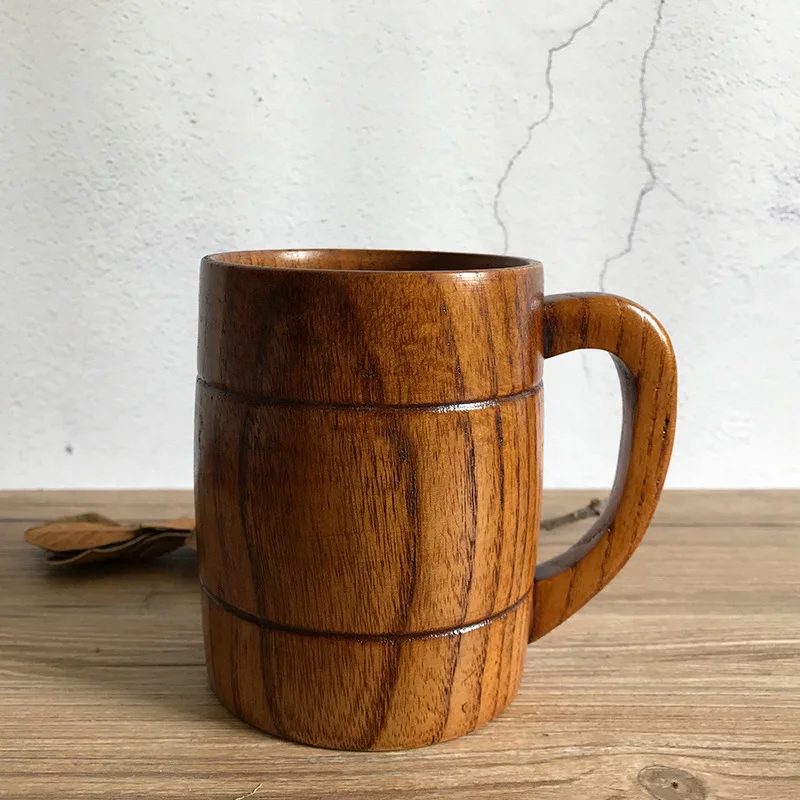 F203 Wooden beer mug with handle features creative coffee milk tea mug wooden mug