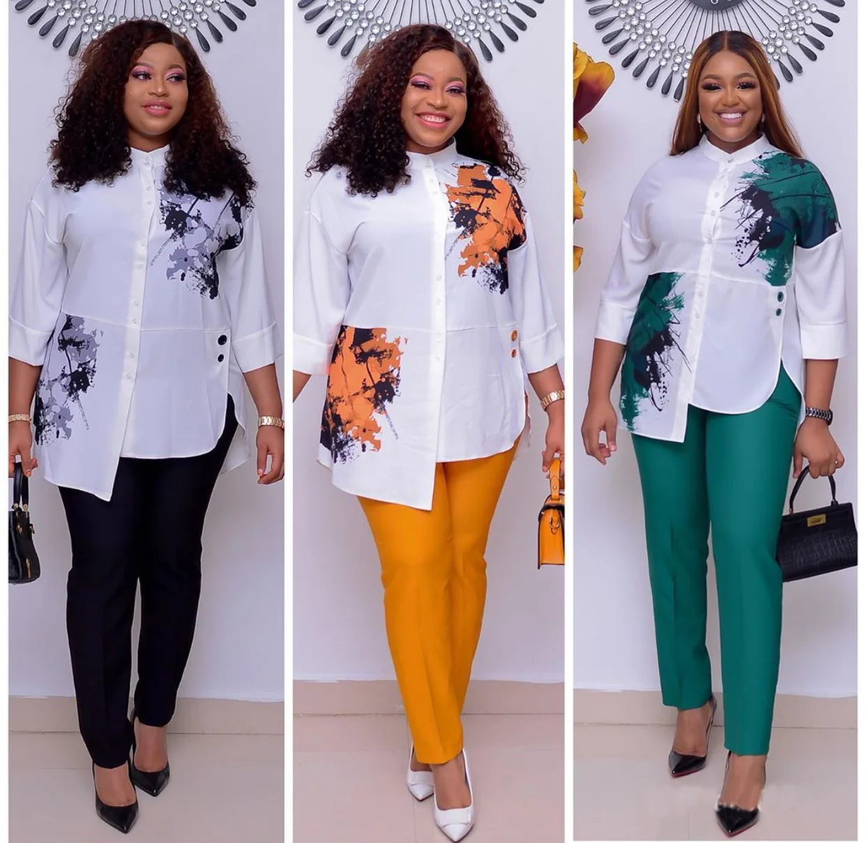 African Set 2 Piece Sets Africa Clothing Women Plus Size Pant Suit Ladies Business Office Shirt Tops pants Suits For Ladies