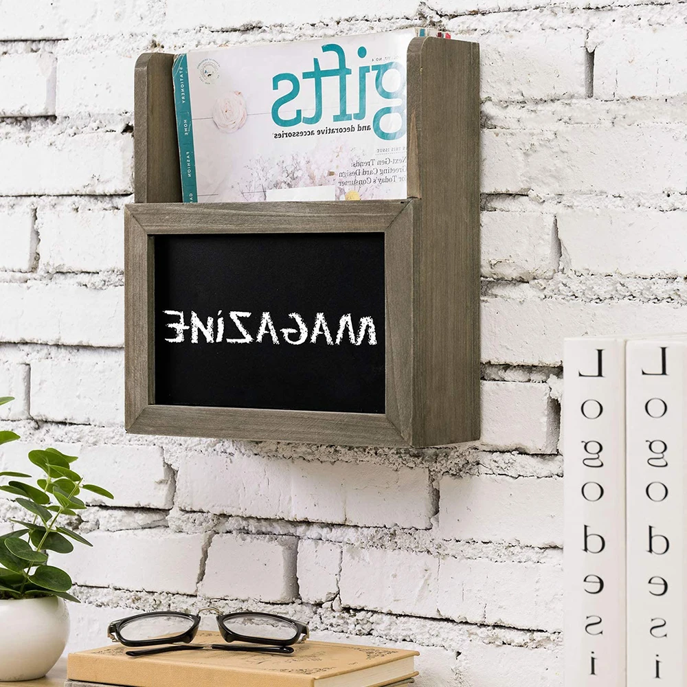 Rustic Torched Wood Magazine Holder Rack Wall Mounted,Wooden Hanging Mail Holder,Office Document File Wall Organizer