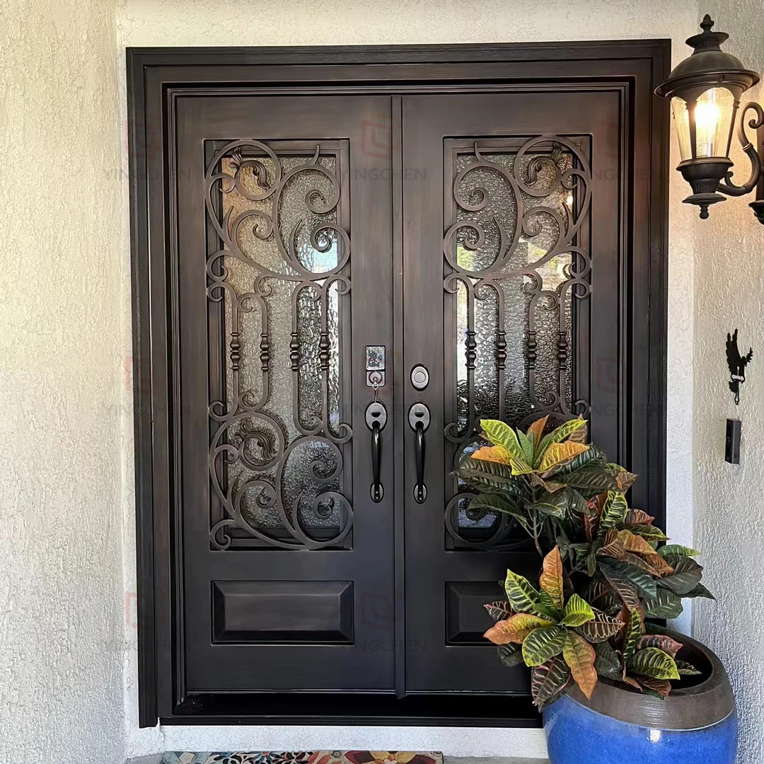 Modern Main Entrance House Security Double Front Doors Wholesale Price Exterior Wrought Iron Door
