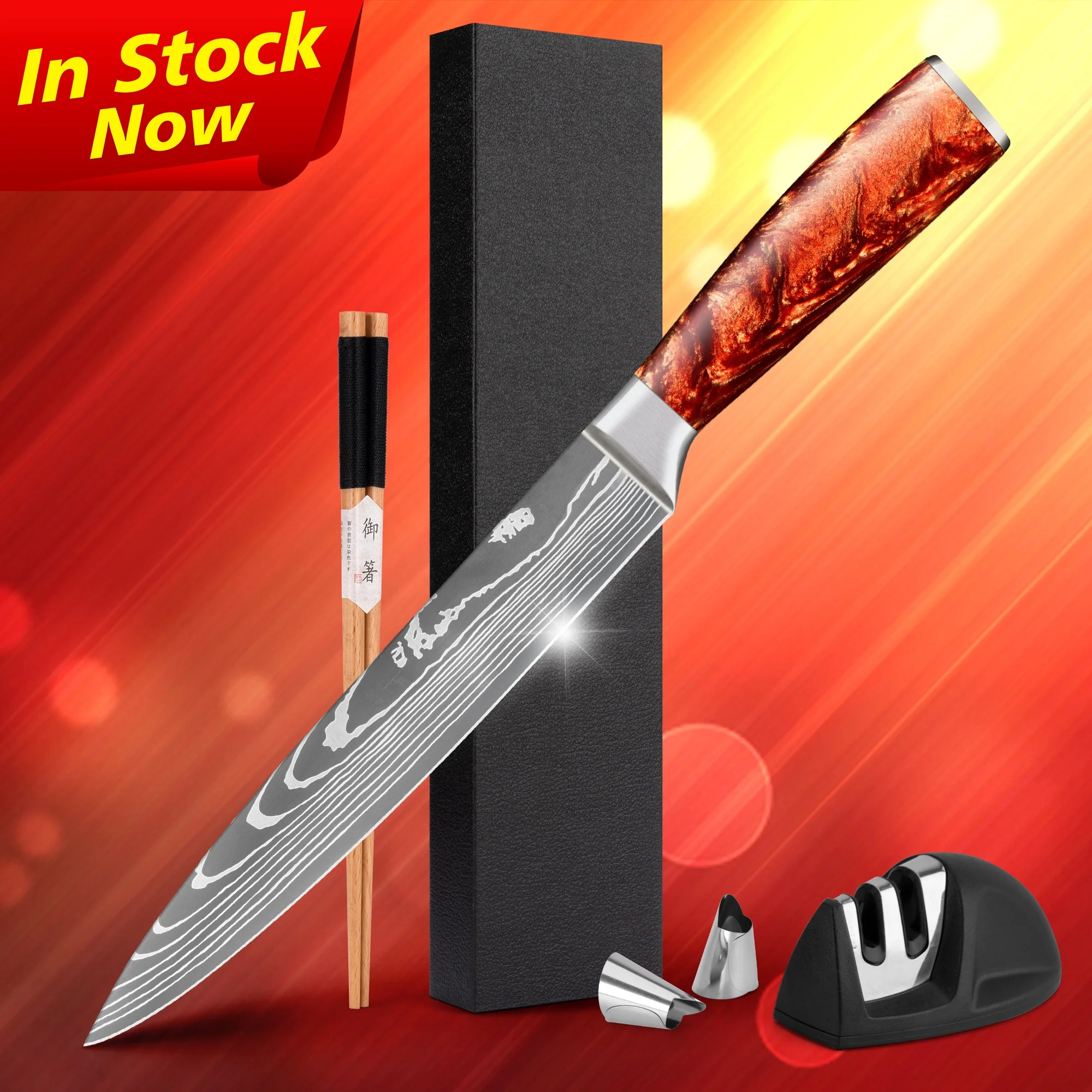 Lava Red Resin Handle 8 Inch Damascus 67 Layers VG10 Japanese Knives Meat Carving Steak Slicing Knife With Gift Box
