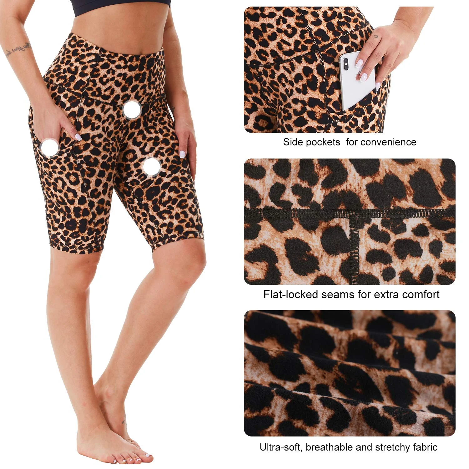 
Leopard Pattern Biker Shorts Scrunch Butt Shorts High Waist Legging With Pockets 