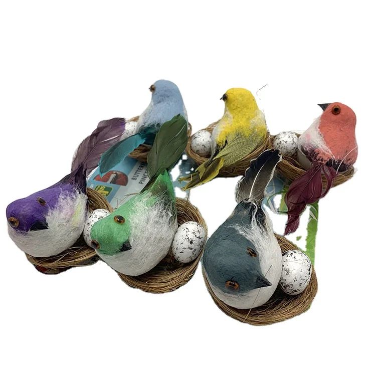 Artificial Polka Dot Feather Robin Bird Figures with Clips for Easter Craft Decoration