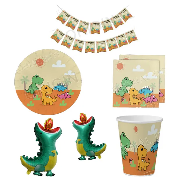 Cartoon Dinosaur Disposable Paper Tableware Party Set For Customized Design