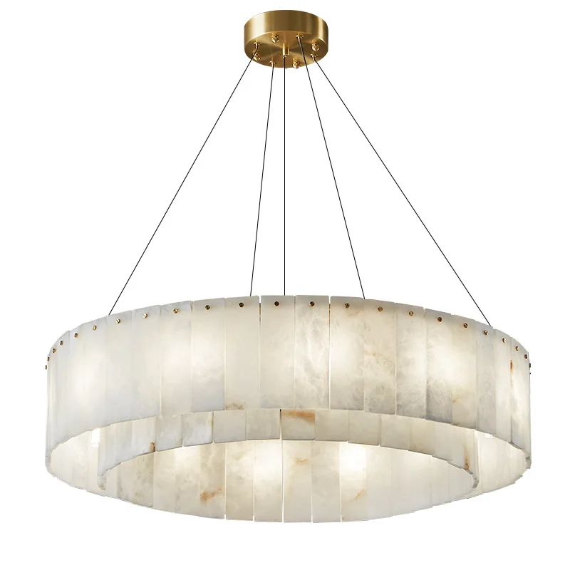 Wholesale Brass Luxury Minimalist Chandelier Lamp For Living Room Dining Room Round Alabaster Marble Pendant Light