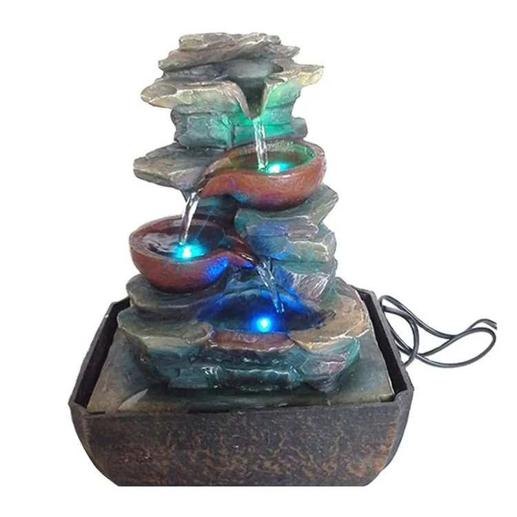 Indoor Stone Modeling Resin Rock Decoration 4 Tier Water Fountains for Home Resin Waterfall Indoor Mini Tabletop Water Fountain