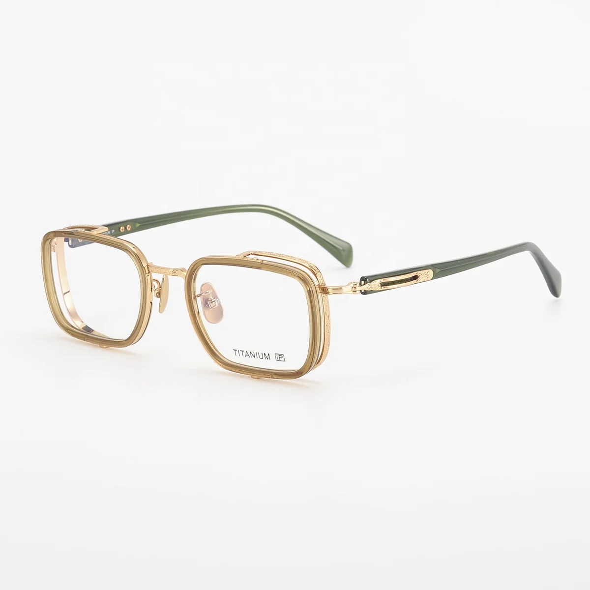 Высококачественные резные очки ручной работы из чистого титана средние золотые Роскошные итальянского ацетата половинчатая оправа для очков при близорукости