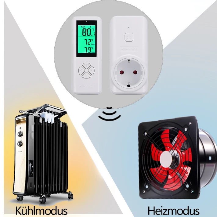 DIGITEN WTC100 wireless thermostat built-in sensor, Plug-in Thermostat Outlet Remote Control Heating Cooling Mode