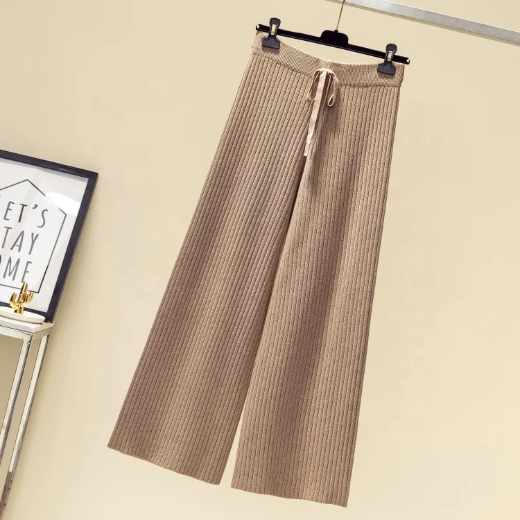 
Wholesale Autumn New High Waist Wide Leg Fashion Nine Point Knit Pants For Women 