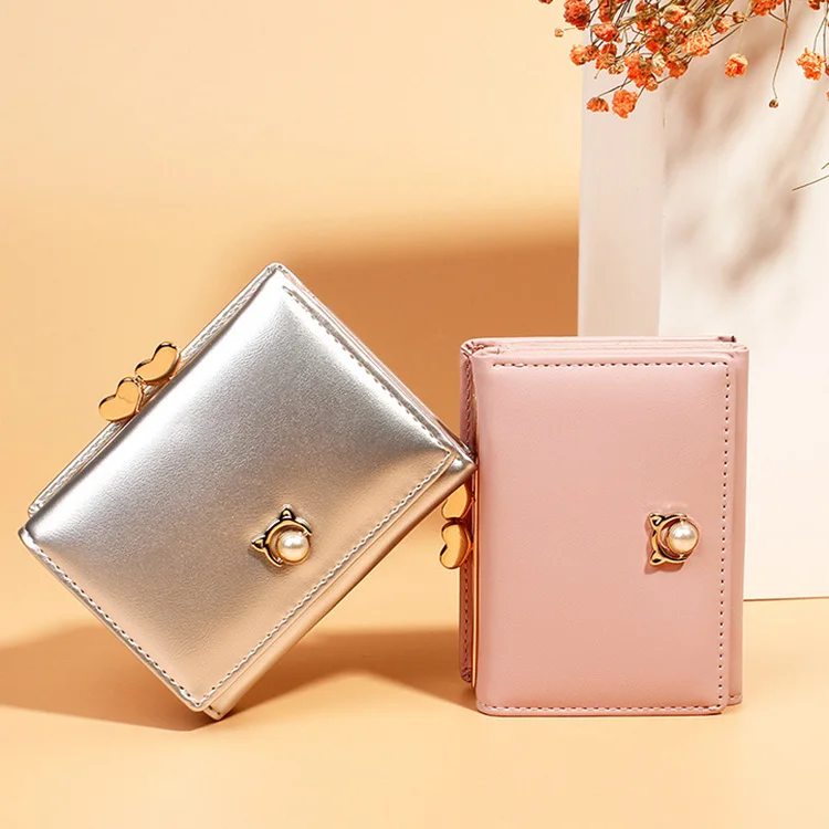 Small Purse Female Short Japanese and Korean Version of The Small Fresh Three Folding Coin Holder Wallet  Women Purse