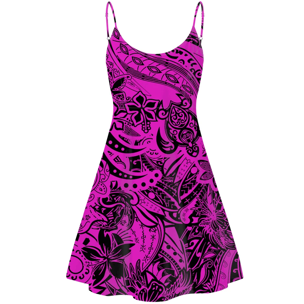 Красный Фиолетовый полинезийской Племенной морская черепаха принт женское вечернее платье свободного покроя, Гавайская Юбка с украшением в стиле «валентинка» летние платья