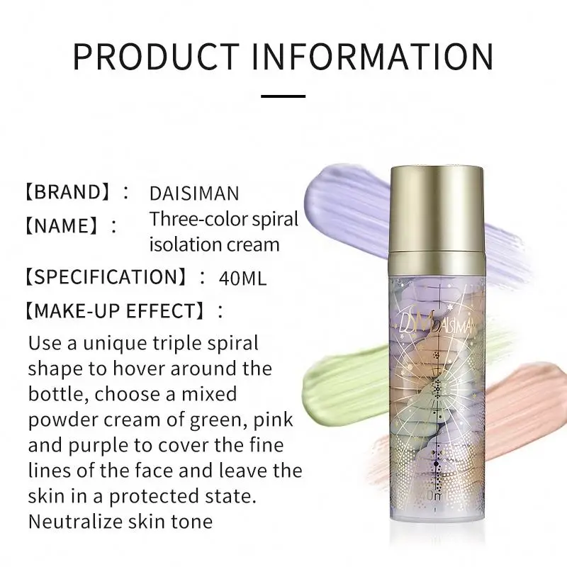 2021 Fashionable Three Colors Isolation Concealer Moist Sunscreen Primer Anti Dust Makeup Cream