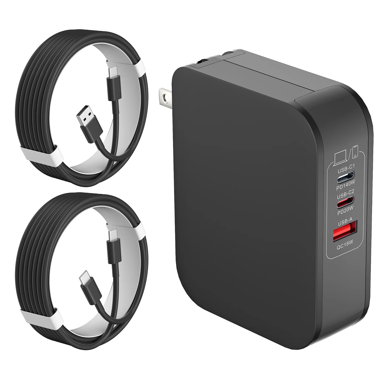 PD 160W USB C GaN 3-Port Fast Charging Station PD QC Foldable Wall Charger Portable Laptop Adapter for MacBook