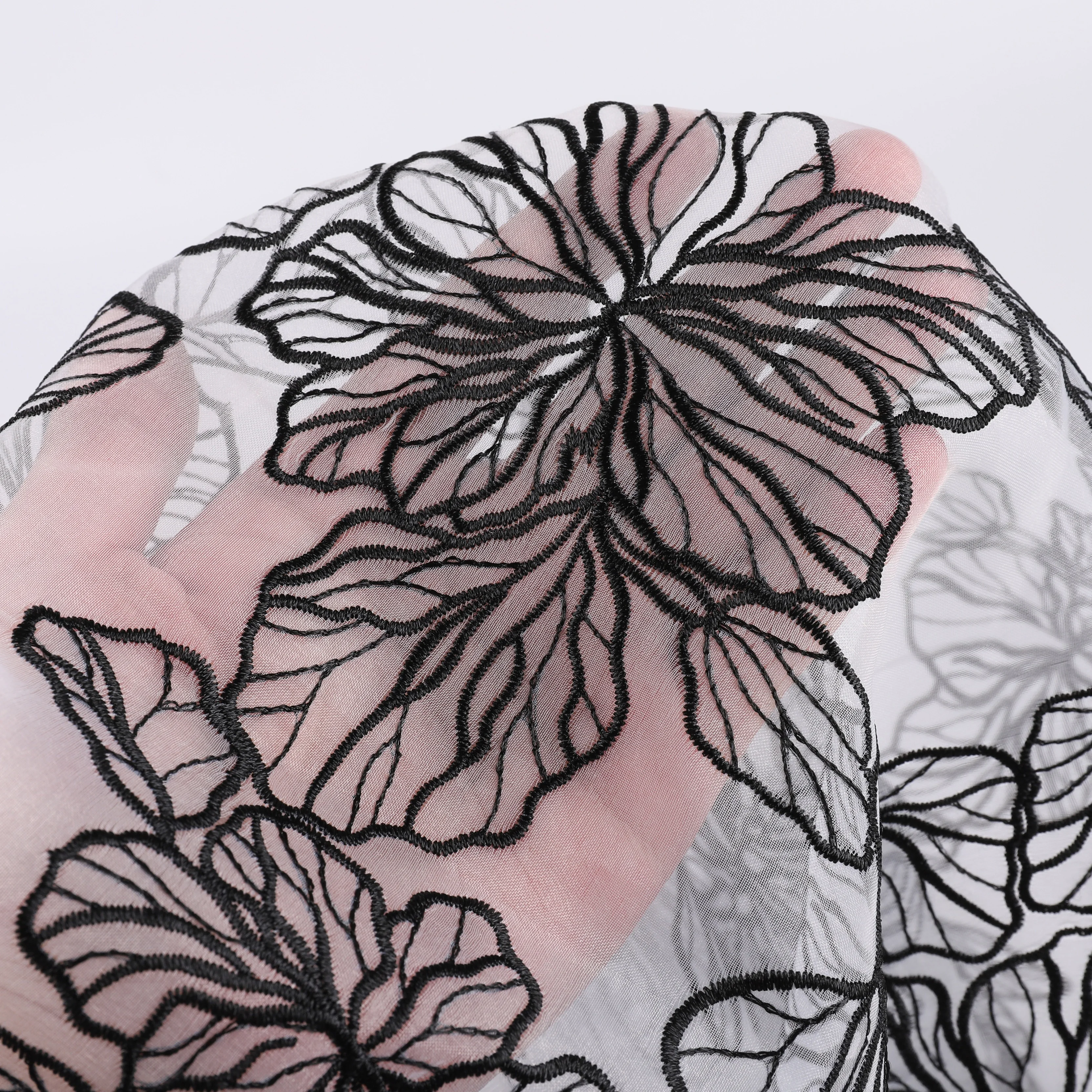 Polyester embroidery organza fabric black white two color tones flat embroidered fabric