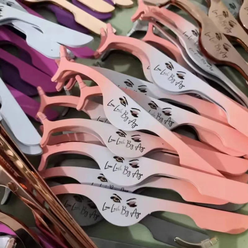 Private Label Pink Plastic Lashes Applicator Tweezers Bulk Magnetic Lash Tweezers packaging False Eyelash Tweezers