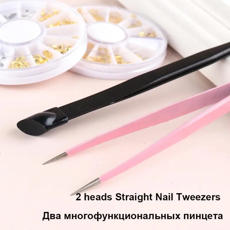 Nail Art Equipment Tweezers With Silicone Pressing Head for 3D Sticker Rhinestones Water Stainless Steel Nails Tool