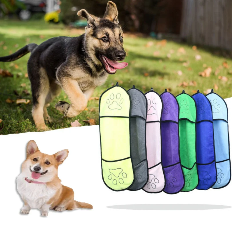 
Hot sell pet dog cleaning bath towel cat pet grooming microfiber towel with glove 23*65cm 