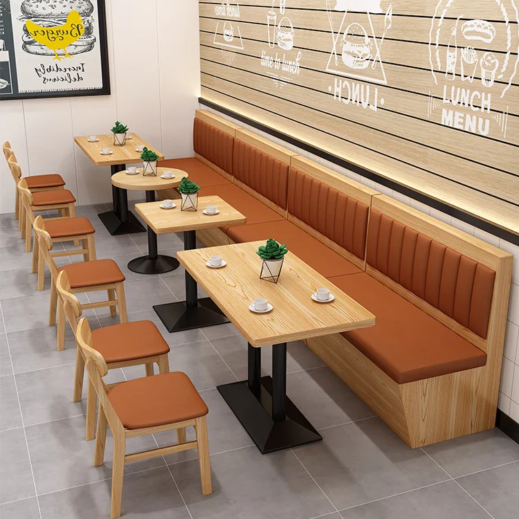 New Design Modern Hotel Restaurant Cafe Shop Furniture High and Booth Seating design Wooden Table and Chair Set