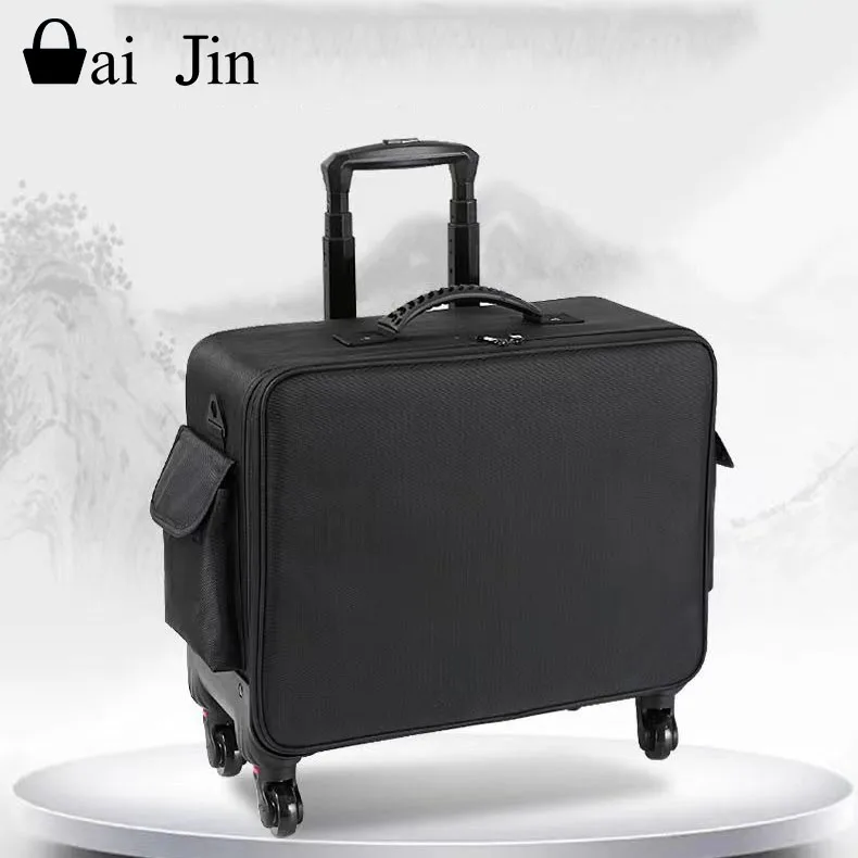 Cosmetic case Beauty professional storage toolbox large capacity out pull rod black cosmetic case