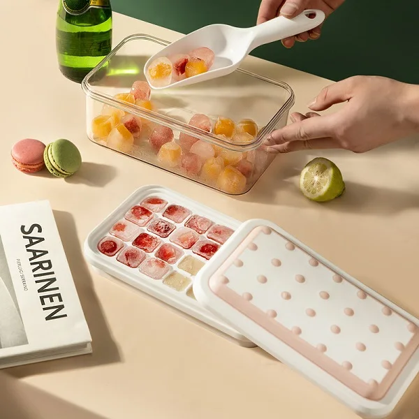 28 Grids round shaped ice cube molds,cube tray box Ice  with container box and shavel