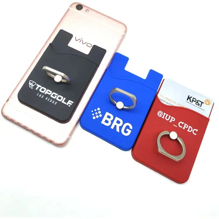 Silicone Adhesive Stick-on ID Credit Card Wallet Phone Case Pouch Sleeve Smart Wallet Pouch Sticky Pocket with Ring