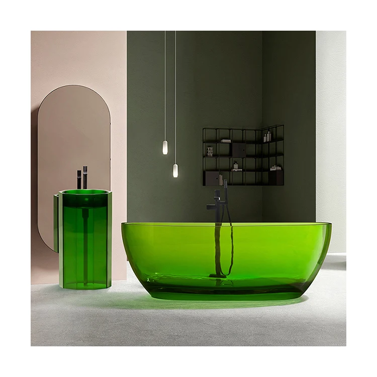 Solid Surface Bath Tub Bathtub Transparent Resin Cast Soaking Crystal Pure Colorful Polyester Modern Gua Freestanding Drainer