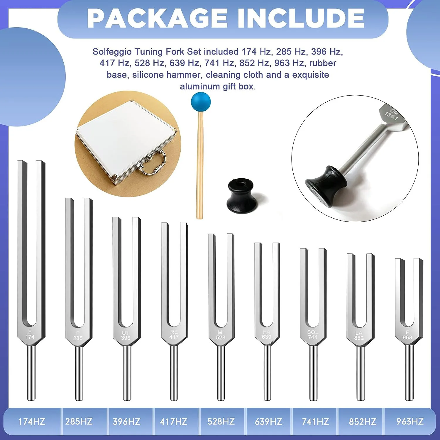 Solfeggio Frequency Tuning Fork Set for Full Body Healing Chakra Sound Therapy Golden