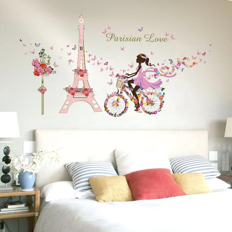 SK9006 Beautiful Wall Decal Romantic DIY Wall Sticker Eiffel Tower Cartoon For Home Decor