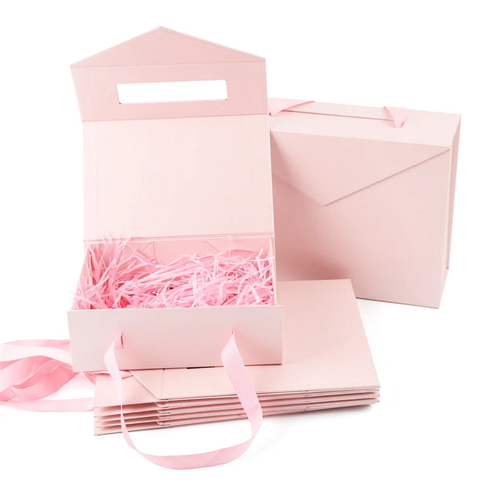 Stock box 28x21x10cm party wedding surprise empty magnetic closure folding bundles human hair wig gift box with handle