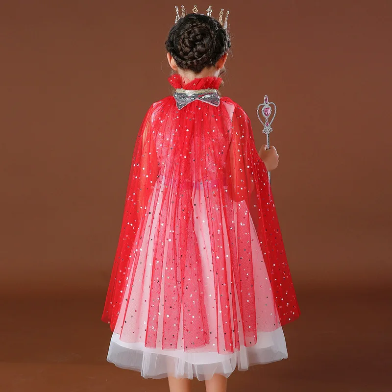 Hot sale sequin children cloak for Halloween Christmas kids girl cosplay tulle long cape