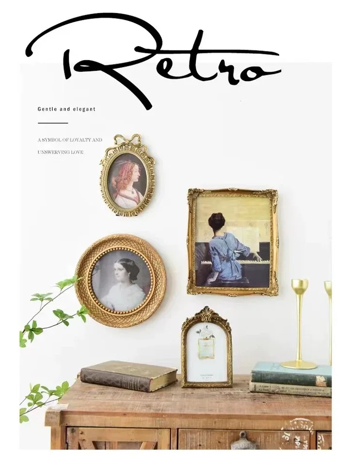 Creative vintage photo frame small picture frame with flower cane for tabletop decoration