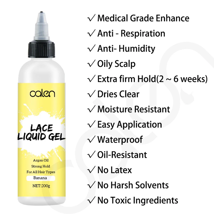 200ml Improvded Fomula Private Label Waterproof SweatProof Natural Ingredients Extreme Hold Banana Scent Hair Lace Glue Liquid G