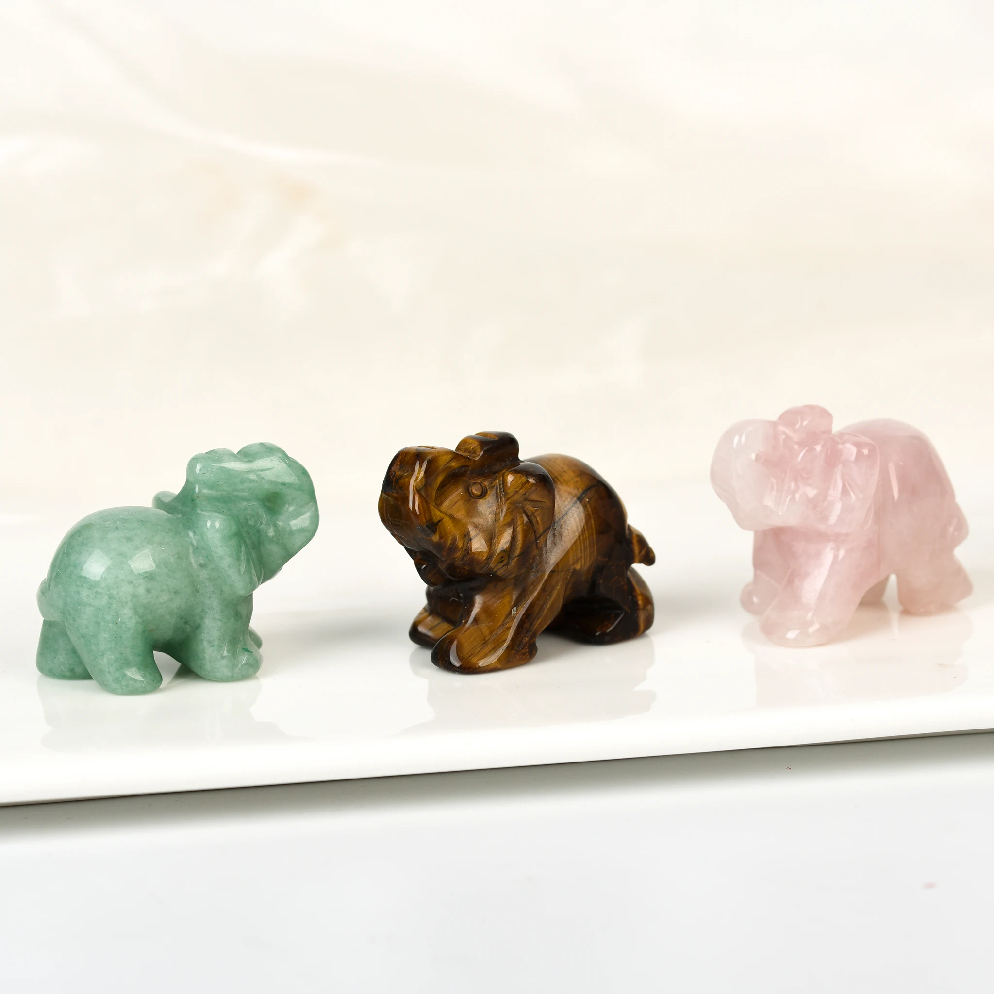 Hand Carved Natural Mixed Gem Crystal Animal Healing Carving Elephant For Home Decoration