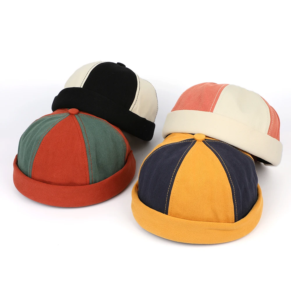 Custom Mens Retro Without Visor Brimless Cap,Visorless Docker Sailor Hat,No Brim Dome Melon Landlord Caps
